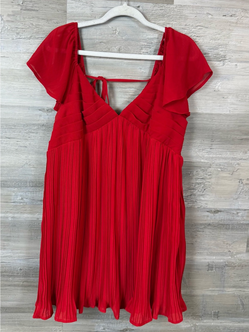 Lulus Amalfi Coast Red Pleated Flutter Sleeve Mini Dress XL Chiffon V-Neck